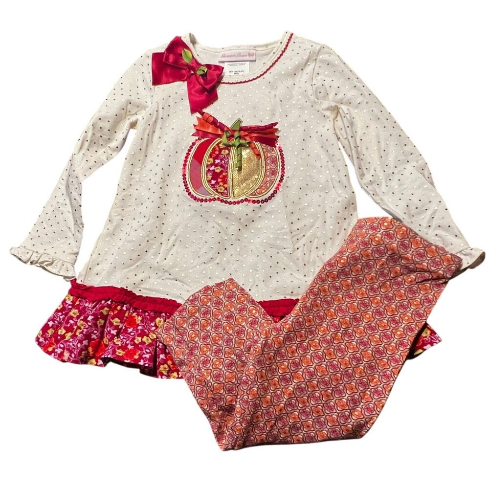 Rare Editions Fall Pumpkin Applique Set Size 3T Metallic accents NWOT